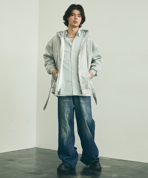 Shoowtime（ショウタイム）の「Soccer fabric long sleeve striped shirt / サッカー生地ロングスリーブストライプシャツ（シャツ/ブラウス・メンズ・グレー系/サックスブルー系/イエロー系・MEDIUM/LARGE/X-LARGE）」の16枚目の写真