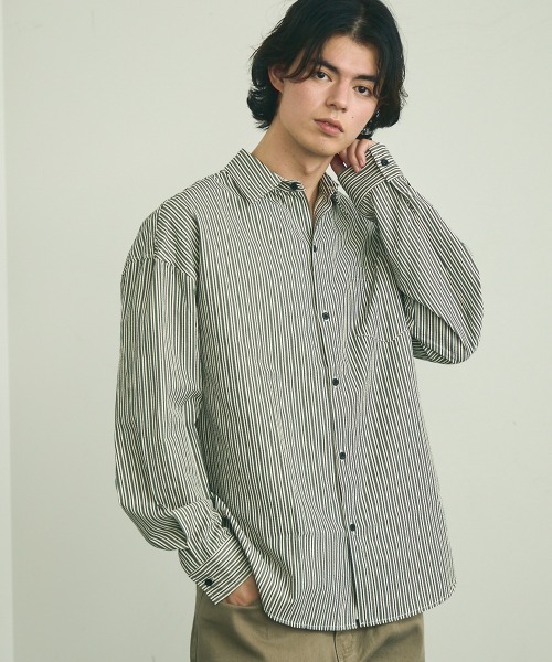 Shoowtime（ショウタイム）の「Soccer fabric long sleeve striped shirt / サッカー生地ロングスリーブストライプシャツ（シャツ/ブラウス・メンズ・グレー系/サックスブルー系/イエロー系・MEDIUM/LARGE/X-LARGE）」の18枚目の写真