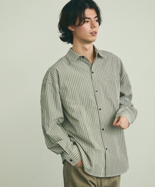 Shoowtime（ショウタイム）の「Soccer fabric long sleeve striped shirt / サッカー生地ロングスリーブストライプシャツ（シャツ/ブラウス・メンズ・グレー系/サックスブルー系/イエロー系・MEDIUM/LARGE/X-LARGE）」の19枚目の写真