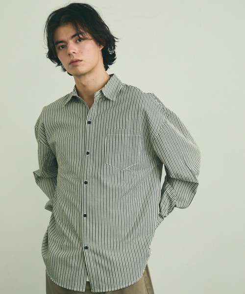 Shoowtime（ショウタイム）の「Soccer fabric long sleeve striped shirt / サッカー生地ロングスリーブストライプシャツ（シャツ/ブラウス・メンズ・グレー系/サックスブルー系/イエロー系・MEDIUM/LARGE/X-LARGE）」の20枚目の写真