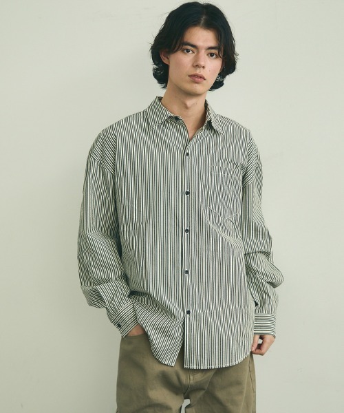 Shoowtime（ショウタイム）の「Soccer fabric long sleeve striped shirt / サッカー生地ロングスリーブストライプシャツ（シャツ/ブラウス・メンズ・グレー系/サックスブルー系/イエロー系・MEDIUM/LARGE/X-LARGE）」の21枚目の写真