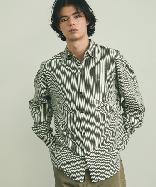 Shoowtime（ショウタイム）の「Soccer fabric long sleeve striped shirt / サッカー生地ロングスリーブストライプシャツ（シャツ/ブラウス・メンズ・グレー系/サックスブルー系/イエロー系・MEDIUM/LARGE/X-LARGE）」の22枚目の写真
