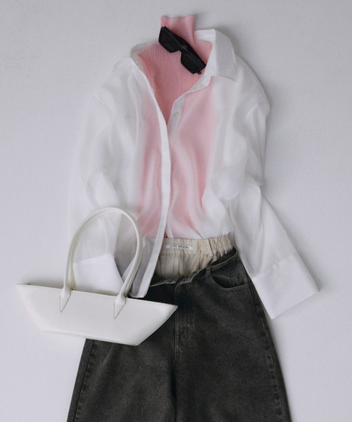 JOSE MOON(ジョゼムーン)の「SHEER SIMPLE SHIRT/シアーシンプルシャツ(シャツ/ブラウス・レディース・ブラック/ベージュ/ミント/オレンジ/ホワイト・FREE)」の2枚目の写真