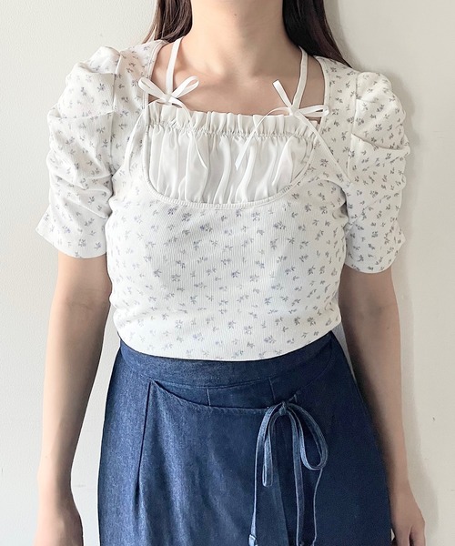 NOMAE(ノーマエ)の「リボンフリルレイヤードトップス(Tシャツ/カットソー・レディース・ピンク系その他/ブラック/ピンクベージュ/ブルー系その他・FREE)」の1枚目の写真