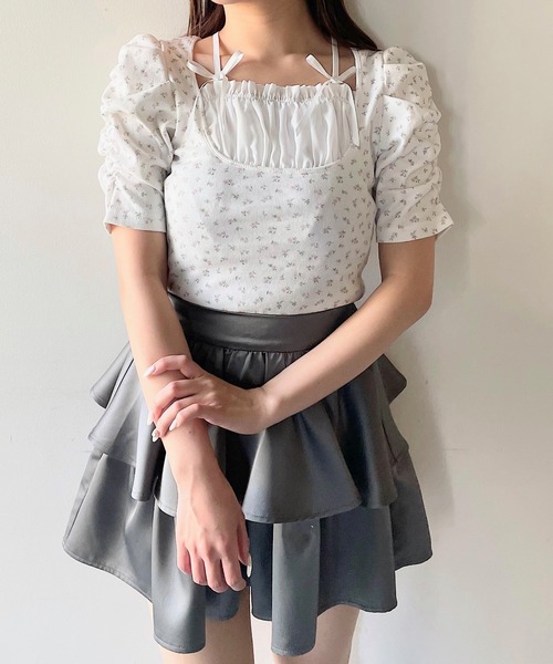 NOMAE(ノーマエ)の「リボンフリルレイヤードトップス(Tシャツ/カットソー・レディース・ピンク系その他/ブラック/ピンクベージュ/ブルー系その他・FREE)」の4枚目の写真