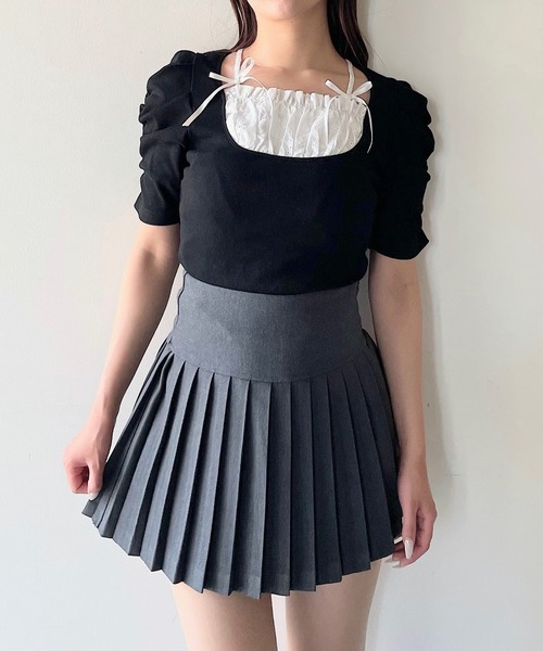 NOMAE(ノーマエ)の「リボンフリルレイヤードトップス(Tシャツ/カットソー・レディース・ピンク系その他/ブラック/ピンクベージュ/ブルー系その他・FREE)」の2枚目の写真