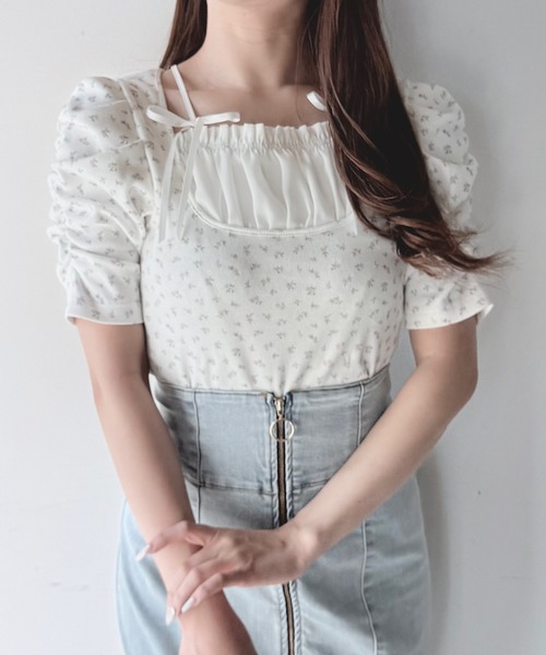 NOMAE(ノーマエ)の「リボンフリルレイヤードトップス(Tシャツ/カットソー・レディース・ピンク系その他/ブラック/ピンクベージュ/ブルー系その他・FREE)」の7枚目の写真