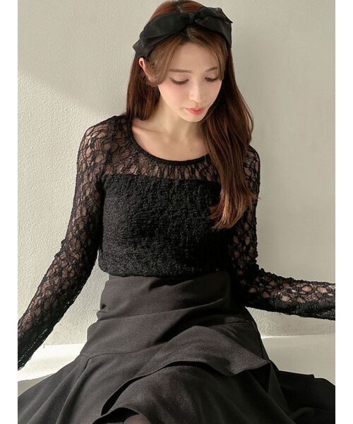 tシャツ ストレッチレーストップス レディース rienda tシャツ ストレッチチュールカットトップス レース