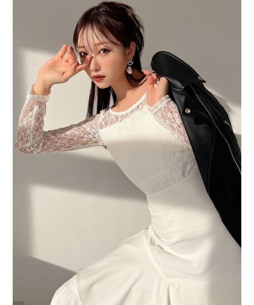 ストレッチレーストップス LADY LIKE tシャツ ストレッチレースショート丈シアートップス