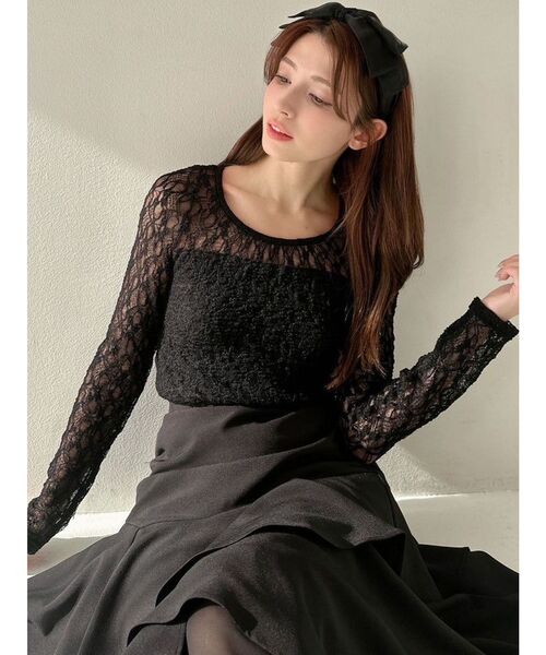 ストレッチレーストップス セール】カップ付きストレッチレーストップス（Tシャツ