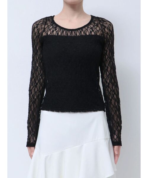 セール】カップ付きストレッチレーストップス（Tシャツ