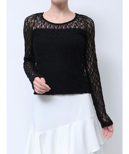 ストレッチレーストップス LADY LIKE tシャツ ストレッチレースショート丈シアートップス