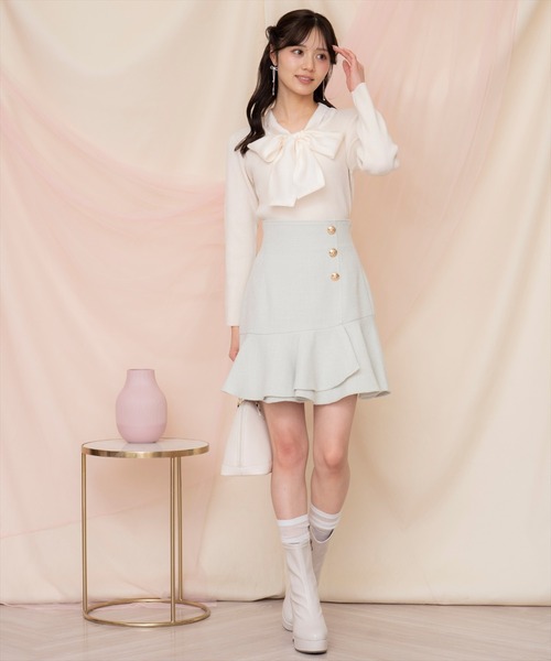 WILLSELECTION（ウィルセレクション）の「アシメヘムツイードミニスカート（スカート・レディース・オフホワイト/ミント/ピンク・FREE）」の3枚目の写真