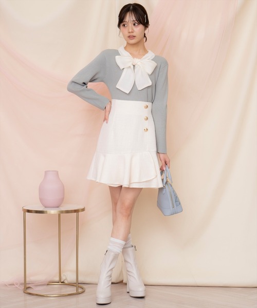 WILLSELECTION（ウィルセレクション）の「アシメヘムツイードミニスカート（スカート・レディース・オフホワイト/ミント/ピンク・FREE）」の5枚目の写真