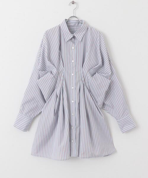 KBF（ケイビーエフ）の「ストライプウエストタックミニワンピース（ワンピース・レディース・ライトブルー/ブルー/ライトベージュ・ONE）」の4枚目の写真