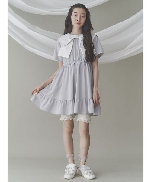 merry jenny / stripe frillfrill ワンピース BIG ribbon frillミニワンピース（ワンピース）｜merry jenny