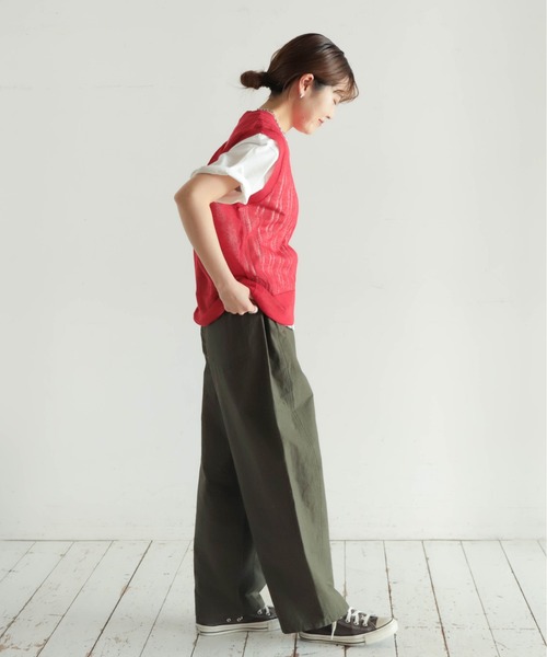 NOMBRE IMPAIR（ノンブルアンペール）の「リネンブレンドハイゲージ　シアーベスト（ニット/セーター・レディース・ネイビー/レッド・FREE）」の11枚目の写真