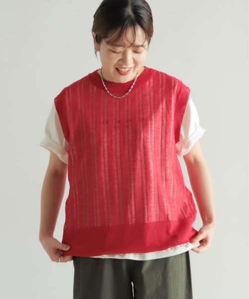 NOMBRE IMPAIR（ノンブルアンペール）の「リネンブレンドハイゲージ　シアーベスト（ニット/セーター・レディース・ネイビー/レッド・FREE）」の12枚目の写真