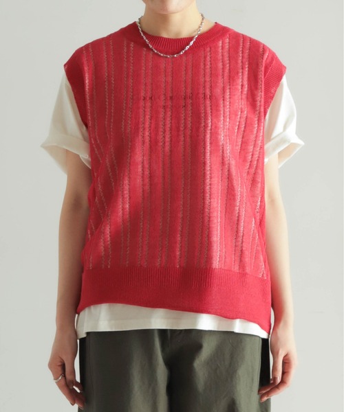 NOMBRE IMPAIR（ノンブルアンペール）の「リネンブレンドハイゲージ　シアーベスト（ニット/セーター・レディース・ネイビー/レッド・FREE）」の5枚目の写真