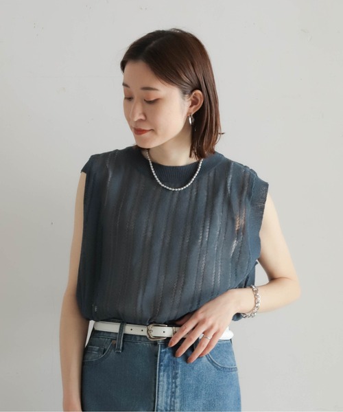 NOMBRE IMPAIR（ノンブルアンペール）の「リネンブレンドハイゲージ　シアーベスト（ニット/セーター・レディース・ネイビー/レッド・FREE）」の20枚目の写真