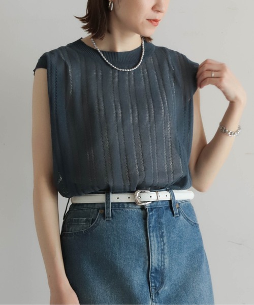 NOMBRE IMPAIR（ノンブルアンペール）の「リネンブレンドハイゲージ　シアーベスト（ニット/セーター・レディース・ネイビー/レッド・FREE）」の17枚目の写真