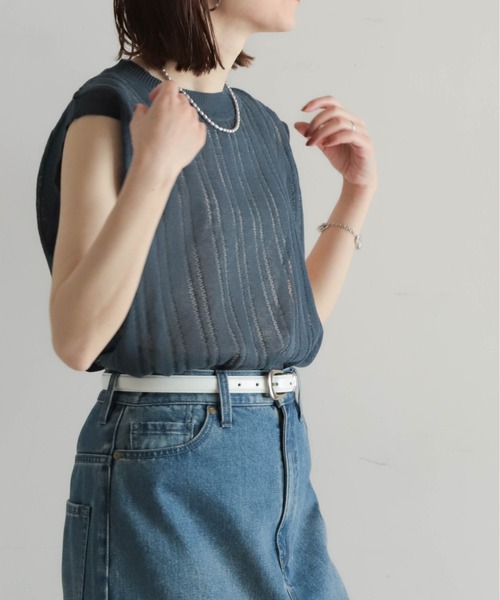 NOMBRE IMPAIR（ノンブルアンペール）の「リネンブレンドハイゲージ　シアーベスト（ニット/セーター・レディース・ネイビー/レッド・FREE）」の21枚目の写真