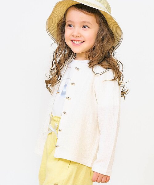 apres les cours(アプレレクール)の「【UVカット/ジュニア対応】リボンボタンカーディガン(カーディガン/ボレロ・キッズ・ブラック/アイボリー・80/90/100/110/120/130/140)」の1枚目の写真