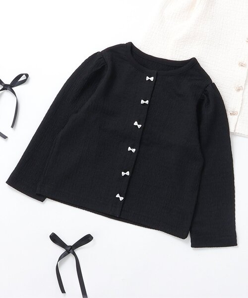 apres les cours(アプレレクール)の「【UVカット/ジュニア対応】リボンボタンカーディガン(カーディガン/ボレロ・キッズ・ブラック/アイボリー・80/90/100/110/120/130/140)」の2枚目の写真