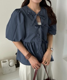 efill | フロント リボン バルーン 袖 ストライプ シャツ(シャツ/ブラウス)