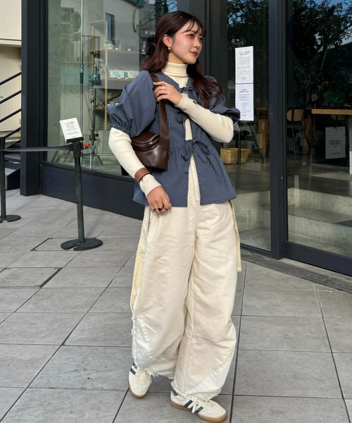 efill（エフィル）の「フロント リボン バルーン 袖 ストライプ シャツ（シャツ/ブラウス・レディース・ダークグリーン・FREE）」の18枚目の写真