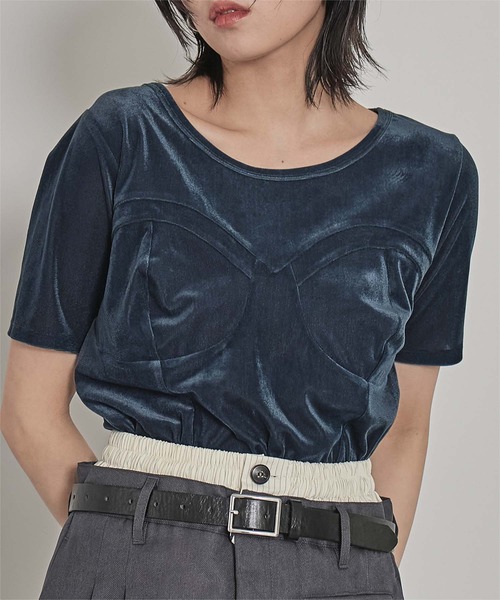 miette(ミエット)の「ビスチェデザインシアーベロア半袖トップス(Tシャツ/カットソー・レディース・ブルー/アイボリー/ブラウン・FREE)」の20枚目の写真