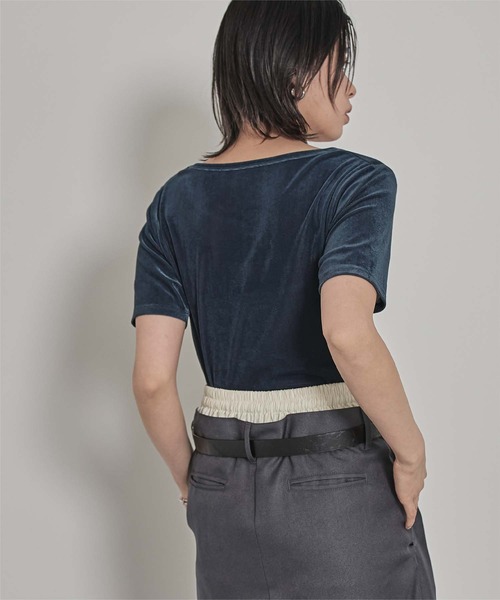 miette(ミエット)の「ビスチェデザインシアーベロア半袖トップス(Tシャツ/カットソー・レディース・ブルー/アイボリー/ブラウン・FREE)」の21枚目の写真