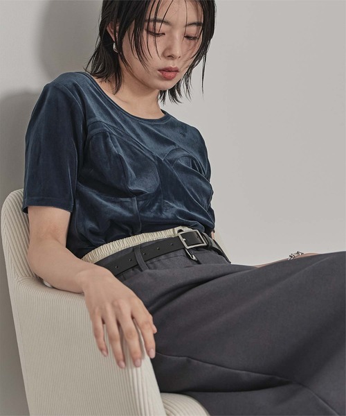 miette(ミエット)の「ビスチェデザインシアーベロア半袖トップス(Tシャツ/カットソー・レディース・ブルー/アイボリー/ブラウン・FREE)」の22枚目の写真