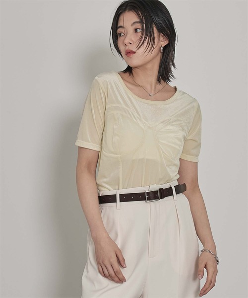 miette(ミエット)の「ビスチェデザインシアーベロア半袖トップス(Tシャツ/カットソー・レディース・ブルー/アイボリー/ブラウン・FREE)」の5枚目の写真