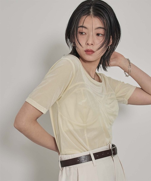 miette(ミエット)の「ビスチェデザインシアーベロア半袖トップス(Tシャツ/カットソー・レディース・ブルー/アイボリー/ブラウン・FREE)」の8枚目の写真