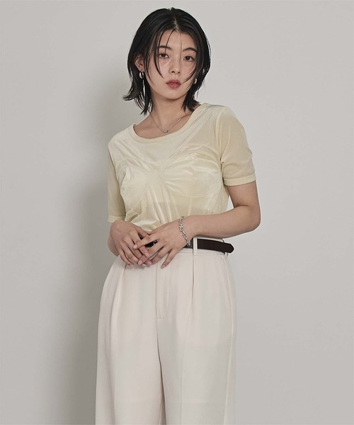 miette(ミエット)の「ビスチェデザインシアーベロア半袖トップス(Tシャツ/カットソー・レディース・ブルー/アイボリー/ブラウン・FREE)」の9枚目の写真