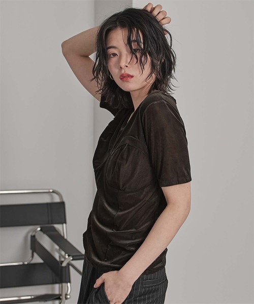 miette(ミエット)の「ビスチェデザインシアーベロア半袖トップス(Tシャツ/カットソー・レディース・ブルー/アイボリー/ブラウン・FREE)」の15枚目の写真