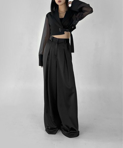 LVEU.(ラブユ.)の「【LVEU.】シアースリーブアシメクロップドジャケット / アウター ジャケット 羽織 クロップド ショート シアー シースルー 切替え アシンメトリー ブラック(テーラードジャケット・レディース・ブラック・FREE)」の16枚目の写真