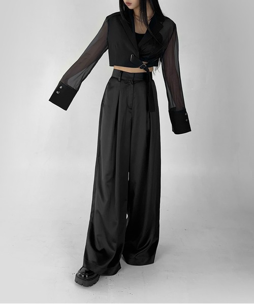 LVEU.(ラブユ.)の「【LVEU.】シアースリーブアシメクロップドジャケット / アウター ジャケット 羽織 クロップド ショート シアー シースルー 切替え アシンメトリー ブラック(テーラードジャケット・レディース・ブラック・FREE)」の18枚目の写真