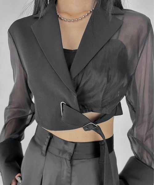 【値下】LVEU.シアースリーブアシンメトリークロップドジャケット&チョーカー LVEU.シアースリーブアシンメトリークロップドジャケット&チョーカー