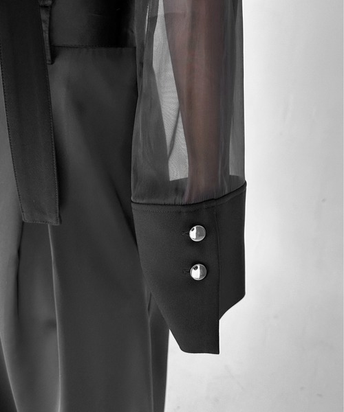 LVEU.(ラブユ.)の「【LVEU.】シアースリーブアシメクロップドジャケット / アウター ジャケット 羽織 クロップド ショート シアー シースルー 切替え アシンメトリー ブラック(テーラードジャケット・レディース・ブラック・FREE)」の14枚目の写真