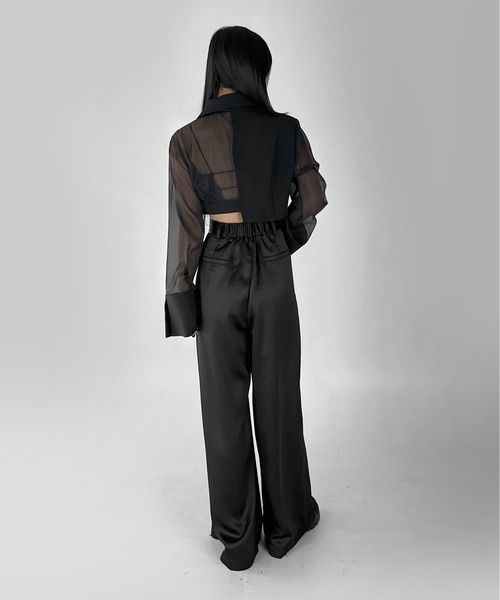 LVEU.(ラブユ.)の「【LVEU.】シアースリーブアシメクロップドジャケット / アウター ジャケット 羽織 クロップド ショート シアー シースルー 切替え アシンメトリー ブラック(テーラードジャケット・レディース・ブラック・FREE)」の10枚目の写真