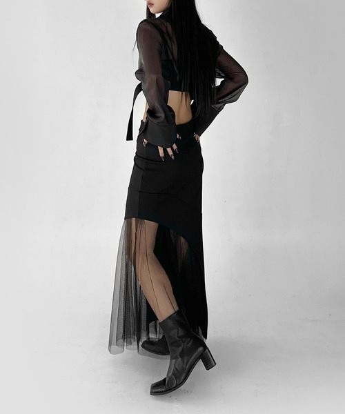 LVEU.(ラブユ.)の「【LVEU.】シアースリーブアシメクロップドジャケット / アウター ジャケット 羽織 クロップド ショート シアー シースルー 切替え アシンメトリー ブラック(テーラードジャケット・レディース・ブラック・FREE)」の22枚目の写真