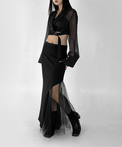 【値下】LVEU.シアースリーブアシンメトリークロップドジャケット&チョーカー セール】【LVEU.】シアースリーブアシメクロップドジャケット