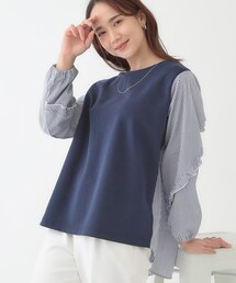 SHOO・LA・RUE | 一枚でサマ見え 袖フリルストライプトップス(Tシャツ/カットソー)