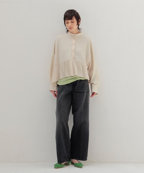 DRESSLAVE（ドレスレイブ）の「georgett pleats blouse(ジョーゼットプリーツブラウス)（シャツ/ブラウス・レディース・グリーン/ベージュ・38）」の9枚目の写真
