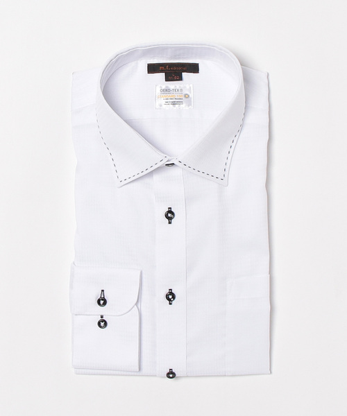 m.f.editorial（エムエフエディトリアル）の「【形態安定 吸水速乾】m.f.エディトリアル メンズ ワイドカラー ビジネスドレス 長袖シャツ（ビジネスシャツ・メンズ・ホワイト・首回り39cm-裄丈80cm/首回り39cm-裄丈84cm/首回り41cm-裄丈82cm/首回り41cm-裄丈86cm/首回り43cm-裄丈86cm/首回り37cm-裄丈80cm/首回り43cm-裄丈82cm/首回り45cm-裄丈86cm）」の6枚目の写真