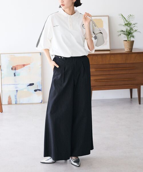 CRAFT STANDARD BOUTIQUE（クラフトスタンダードブティック）の「ストライプイージーワイドスラックス（スラックス・レディース・ブラック・S/M/L）」の2枚目の写真