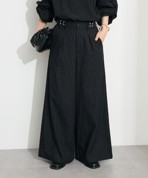 CRAFT STANDARD BOUTIQUE（クラフトスタンダードブティック）の「ストライプイージーワイドスラックス（スラックス・レディース・ブラック・S/M/L）」の3枚目の写真