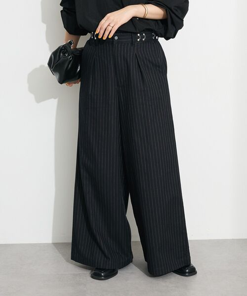 CRAFT STANDARD BOUTIQUE（クラフトスタンダードブティック）の「ストライプイージーワイドスラックス（スラックス・レディース・ブラック・S/M/L）」の4枚目の写真